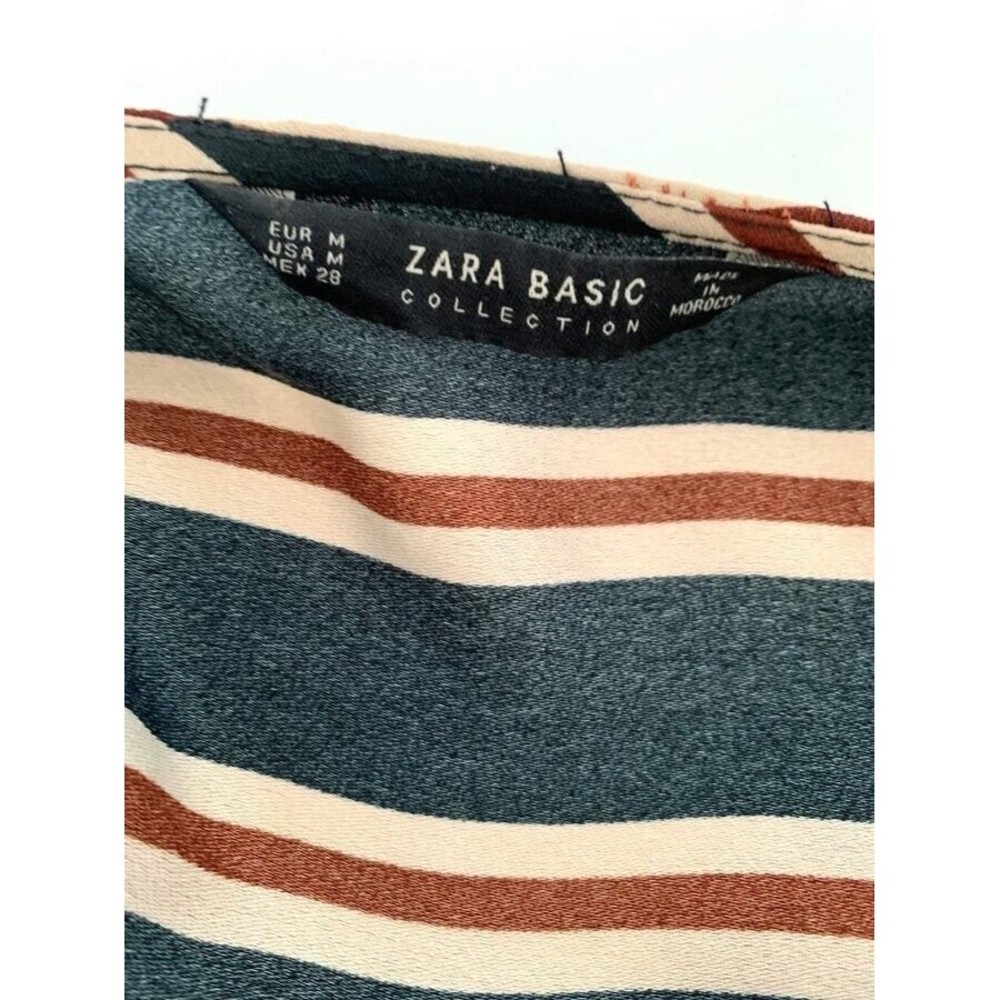 Zara Basic Collection Womens Blouse Wrap Size XS Red Blue Cream Tie Front - Picture 7 of 8